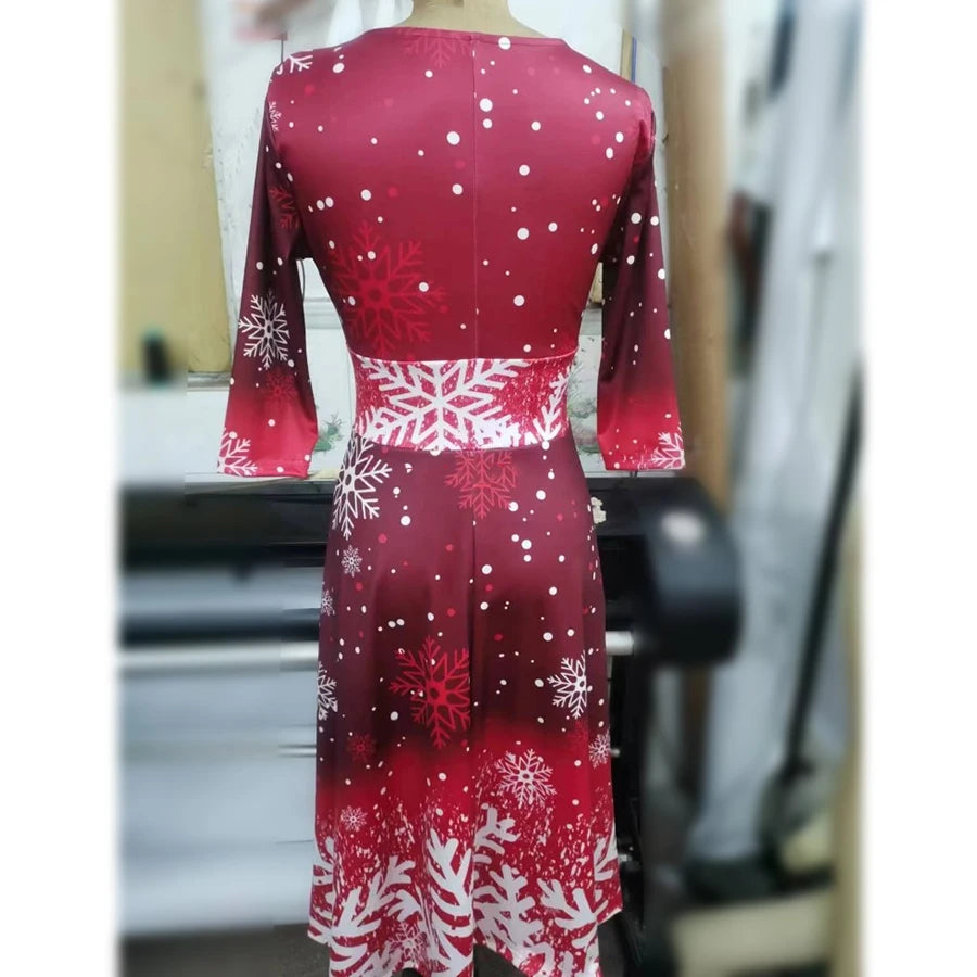 Abiti natalizi invernali da donna Abito vintage altalena elegante mezza manica con stampa casual