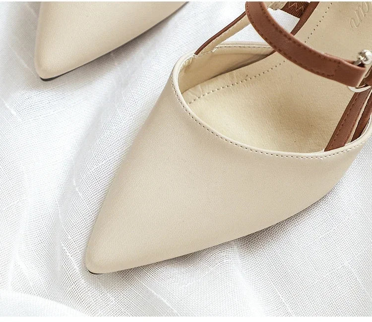 Scarpe per le pompe Estate Elegante Tacchi alti grossi Punta a punta Baotou Scarpe da donna solide Sandali femminili Zapatillas Mujer 2024