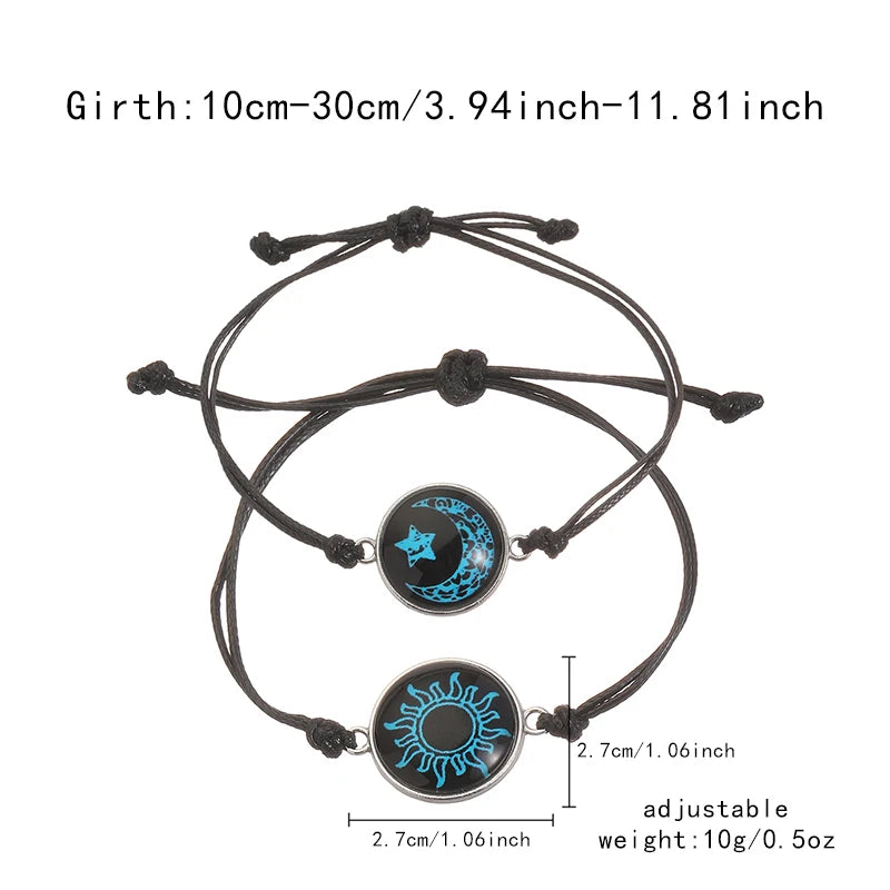 Braccialetti romantici per coppia di sole e luna luminosi per donna Uomo Bracciale coordinato con corda intrecciata fatta a mano Regali di gioielli per San Valentino