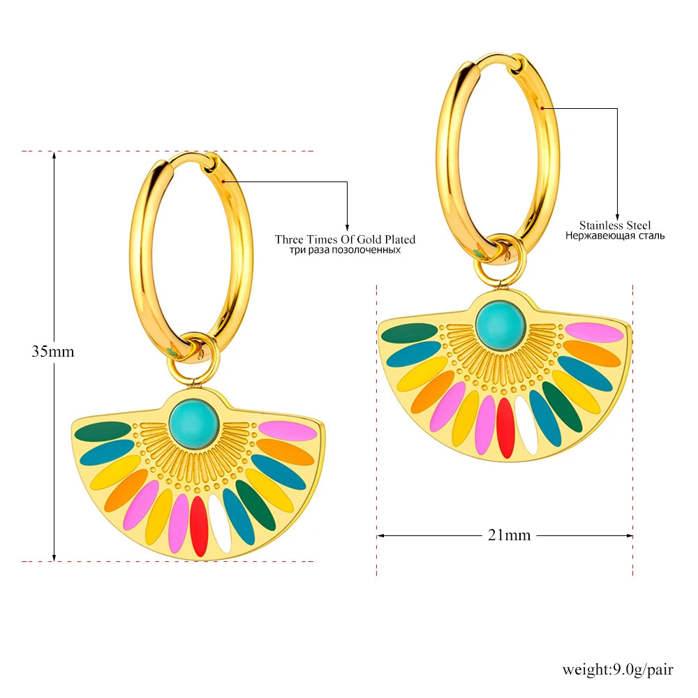 Lokaer Trendy Bohemia Fan Hoop orecchini per donna ragazze orecchini in acciaio inossidabile placcato oro 18 carati fatti a mano con smalto colorato E22200