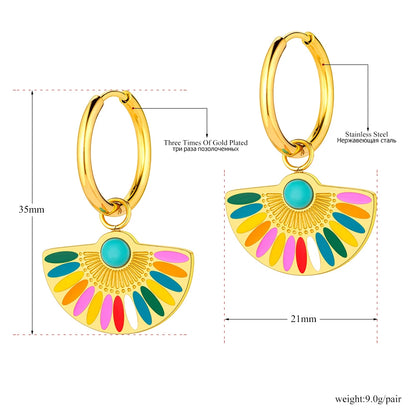 Lokaer Trendy Bohemia Fan Hoop orecchini per donna ragazze orecchini in acciaio inossidabile placcato oro 18 carati fatti a mano con smalto colorato E22200