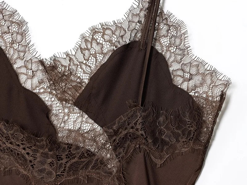 MUJER Abito sottoveste in pizzo nero Abiti corti da festa in raso da donna per le donne Abiti da donna sexy senza schienale Mini abito da notte asimmetrico