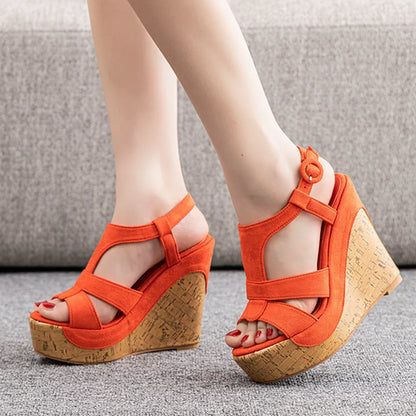 Sandali con plateau Summer Fashion Women Bohemia Style tacco alto bocca di pesce Peep Toe zeppe scarpe per le donne Sandalias De Mujer