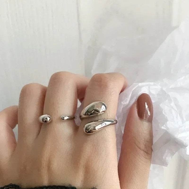 Anelli con goccia d'acqua liscia in argento sterling 925 per donna Anello aperto in oro 18 carati Anelli per coppie di nozze Regalo di gioielli estetici