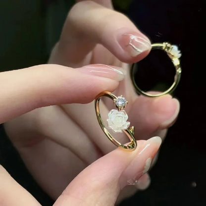 Anelli di apertura del fiore di zircone di lusso per le donne Cubic Zirconia Rosa Fiore di ciliegio Tulipano Anello da dito regolabile Gioielli da sposa