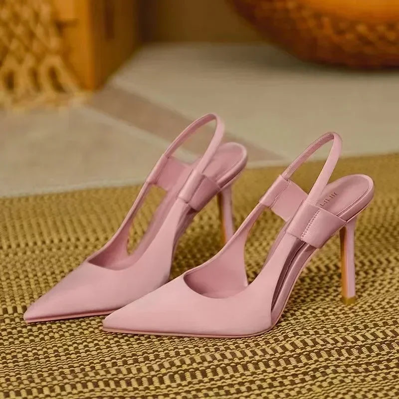 Sandales d'été pour femmes 2026 : Sandales de luxe à bride arrière pour femmes, à bout effilé, à enfiler, à talon aiguille fin, chaussures élégantes à talons pour femmes