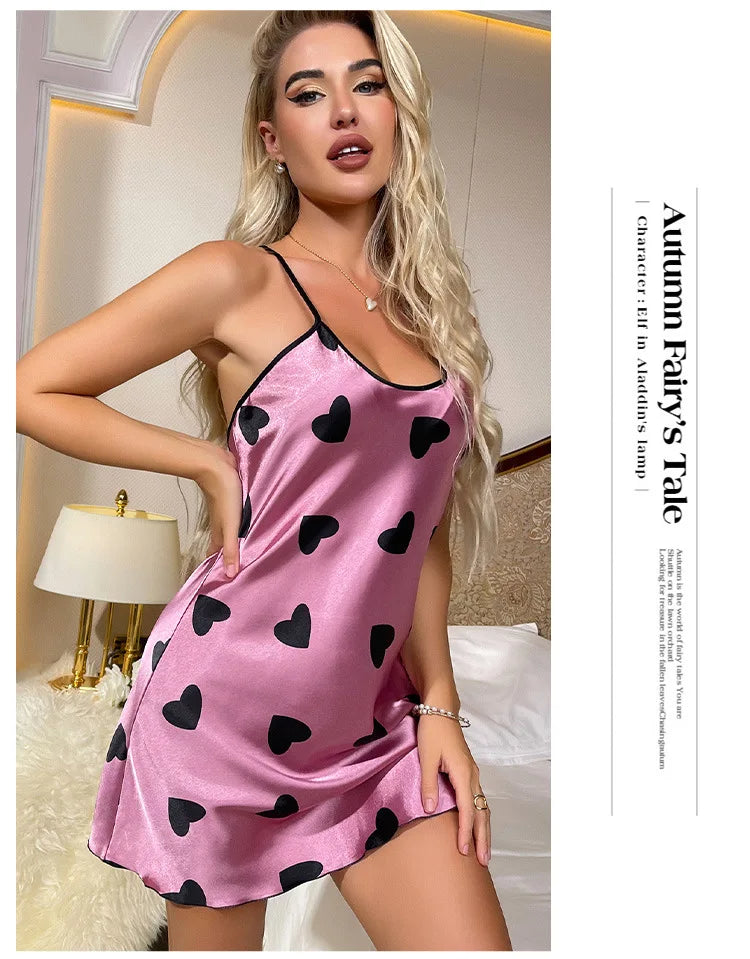 Pigiama estivo nuovo sexy tinta unita stampato stile amore con scollo a U croce regolabile tracolla sottile abito senza schienale