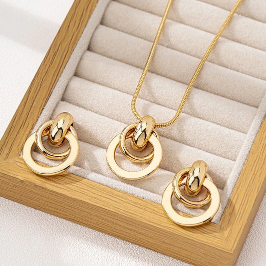 Ensemble de bijoux fantaisie 3 pièces en métal géométrique cercle pour femmes, design polyvalent, adapté au quotidien et à diverses occasions