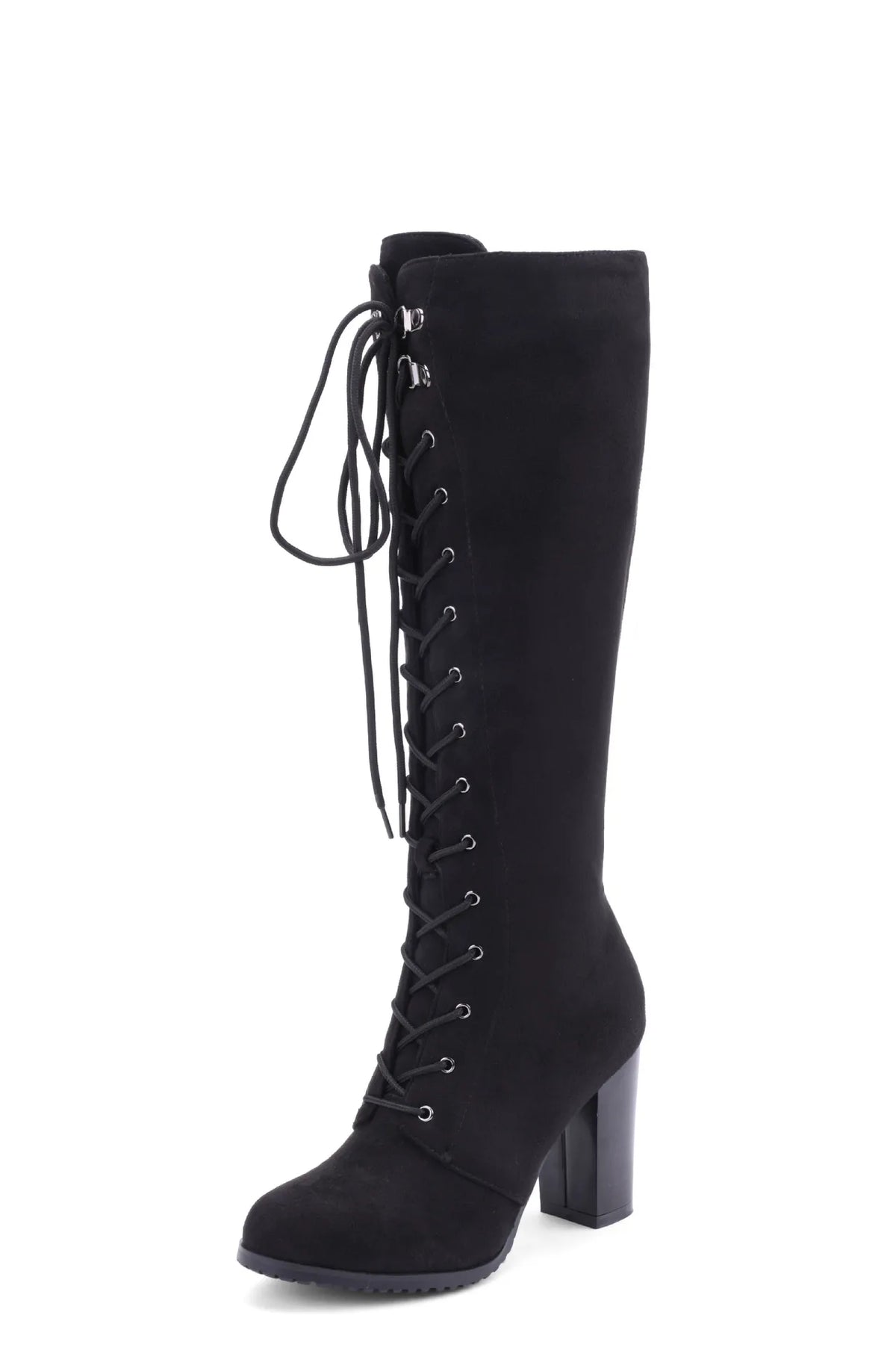 Knee-high Boots Woman Fashion Round Toe High Heeled Thigh High Boots Female Winter Warm Long Boots Grey Black Size 34-43