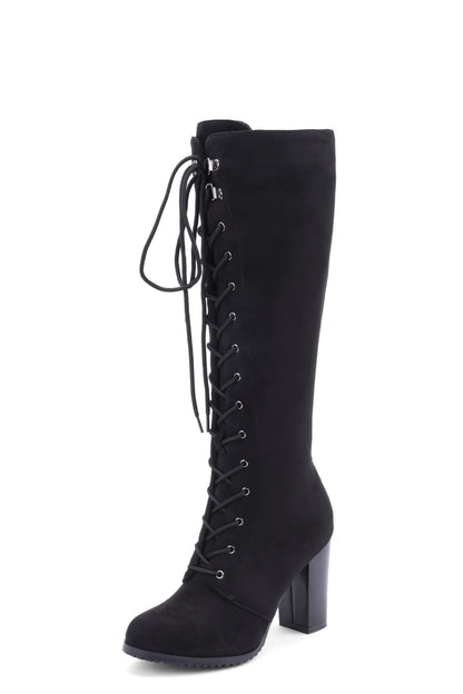 Knee-high Boots Woman Fashion Round Toe High Heeled Thigh High Boots Female Winter Warm Long Boots Grey Black Size 34-43