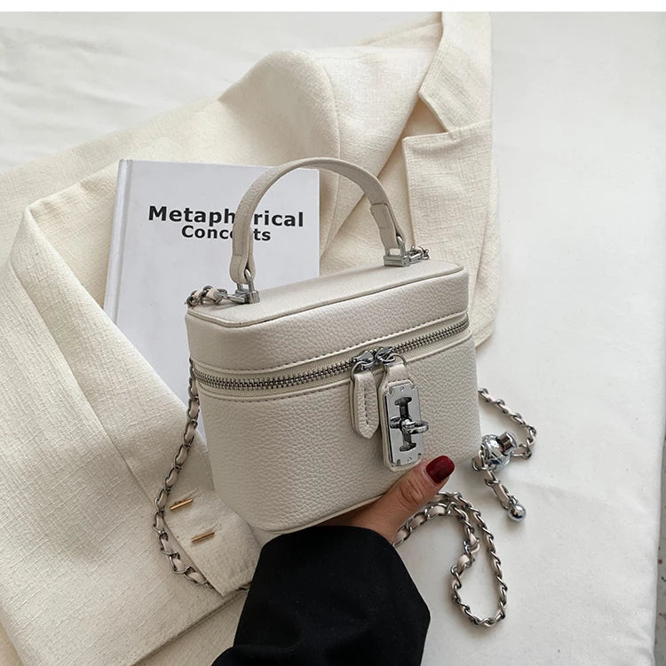 Borse Quadrate da Donna Estate 2026, Borse a Tracolla con Catene alla Moda, Borsa a Spalla in PU Texturizzato, Elegante Mini Borsa Chic per Cellulare