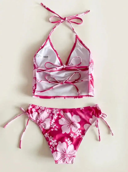 Cikini - Damen Neckholder-Bikini-Set mit Blumenmuster, zweiteiliger Badeanzug, sexy Bademode, Strandbadeanzug, Sommer