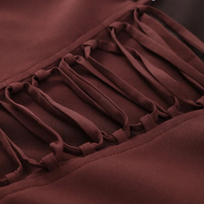 Abito mini fionda con orlo a pieghe Bown Donna Elegante scollo a U senza maniche Fasciatura senza schienale Abiti slim 2025 Abito estivo da donna