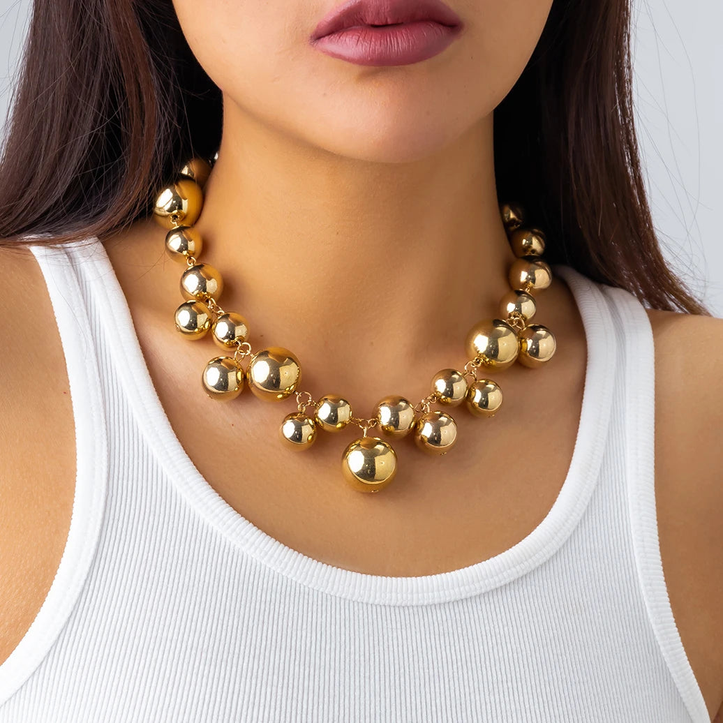 Collana esagerata in acrilico CCB con perline a sfera grande per donna Wed Vintage Chunky Clavicola Catena Grunge Gioielli Steampunk Uomo