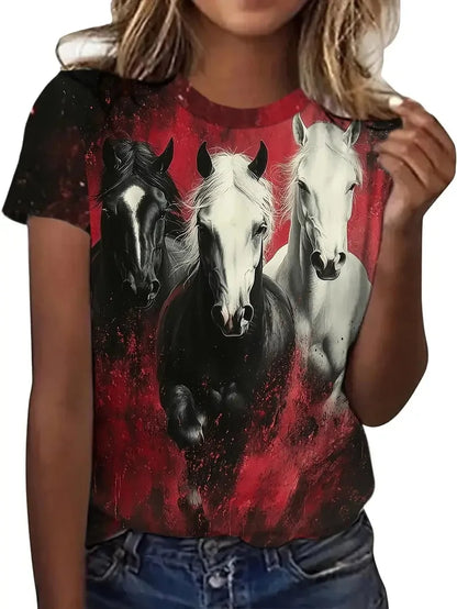 T-shirt girocollo casual da donna con stampa cavallo unica T-shirt estiva a maniche corte con grafica cavallo per uomo Novità in magliette