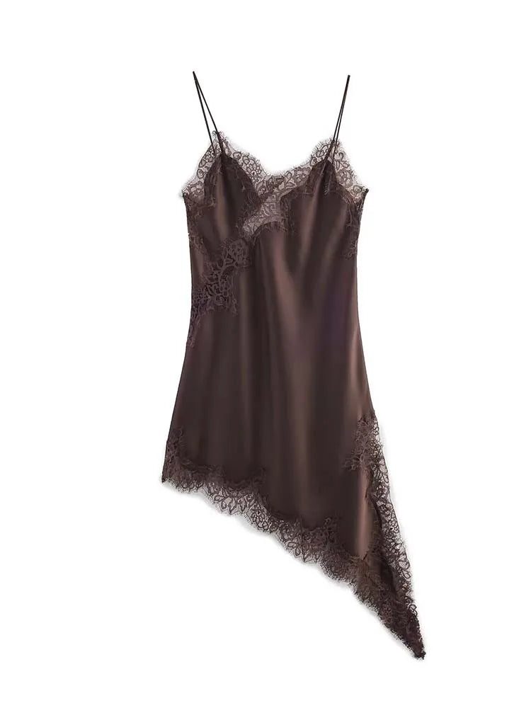 Abito da donna sexy con scollo a V in pizzo, elegante, con collo all'americana e orlo asimmetrico, nuova moda estate 2026, per feste e spiaggia
