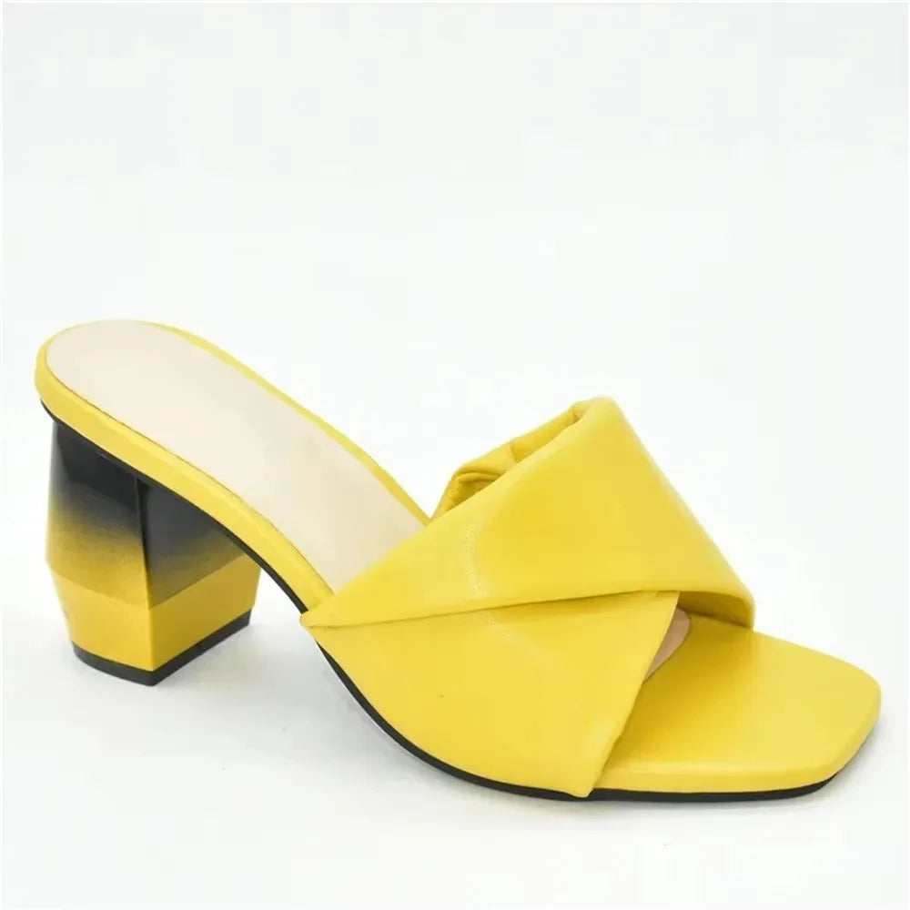 Latest Italian Ladies Shoes Nigerian Women Shoes Pu Leather Slingback Slipper for Party Open Toe Pumps High Heels Sexy Ladies