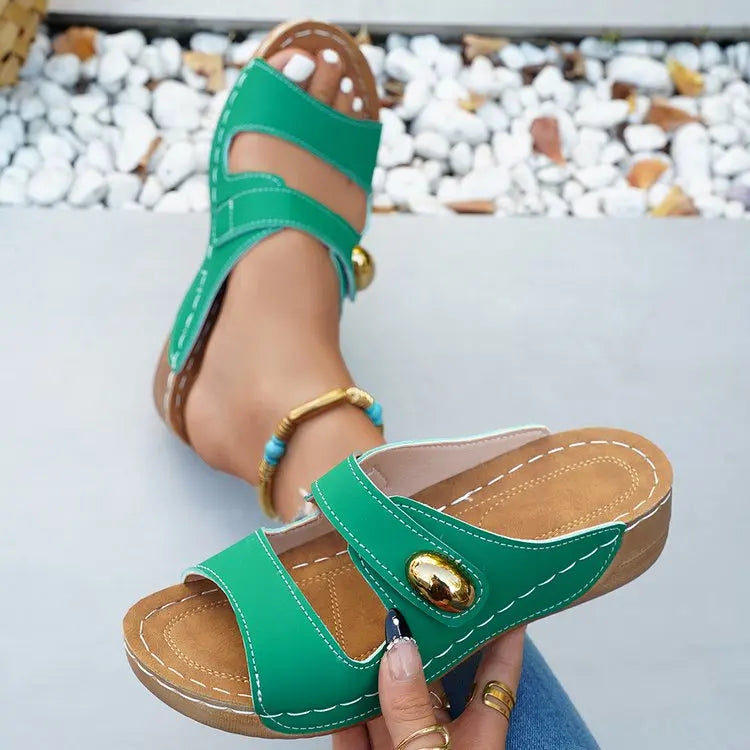 Sandales décontractées d'été pour femme à talon, chaussures compensées basses pour femme, chaussons d'intérieur et d'extérieur, chaussures d'été à talon