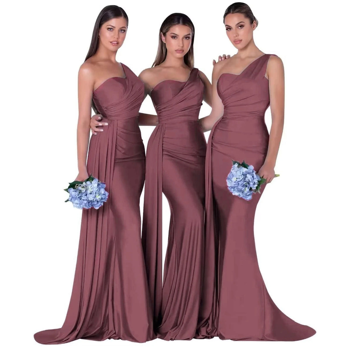 Abiti da damigella d'onore eleganti a sirena monospalla senza maniche in raso abito da cerimonia nuziale abiti para bodas con strascico personalizzato