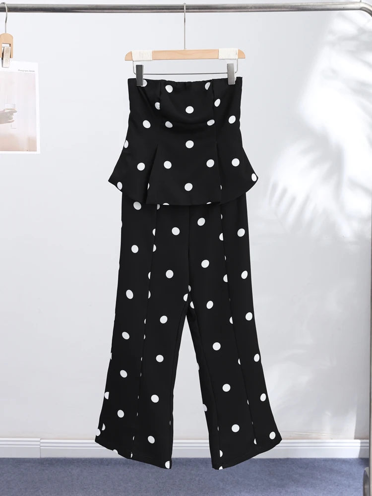 Elegante Tuta Intera da Donna a Pois Senza Maniche con Vita Stretta e Schiena Scoperta, Top a Tubino, Pagliaccetto Lungo da Donna, Moda Estiva 2026