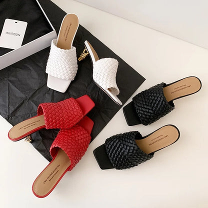 Sandales d'été pour femmes, pantoufles de style concis, sandales en tissu pour filles, sandales de mariée sexy à talon chaton élégant
