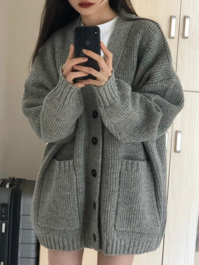 Cardigan maglione donna autunno inverno cappotti moda femminile manica lunga scollo a V giacche lavorate a maglia larghe cardigan maglione casual