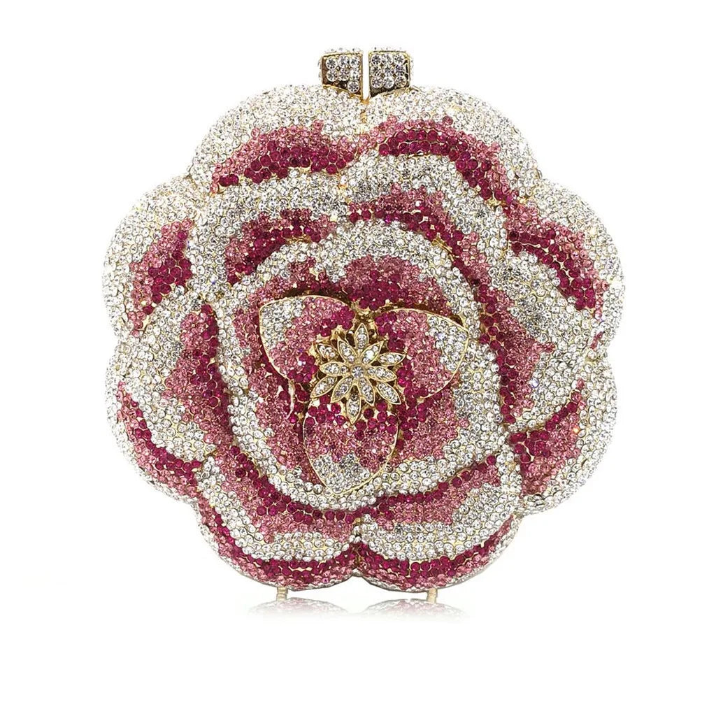 Pochette da sera con strass rosa/verde con fiore rosa Borse da sera da donna in cristallo giallo floreale Pochette da sposa per festa di nozze