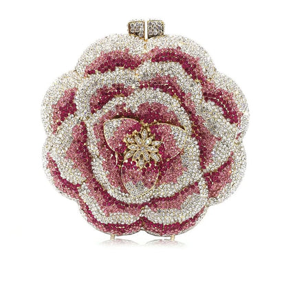 Pochette da sera con strass rosa/verde con fiore rosa Borse da sera da donna in cristallo giallo floreale Pochette da sposa per festa di nozze