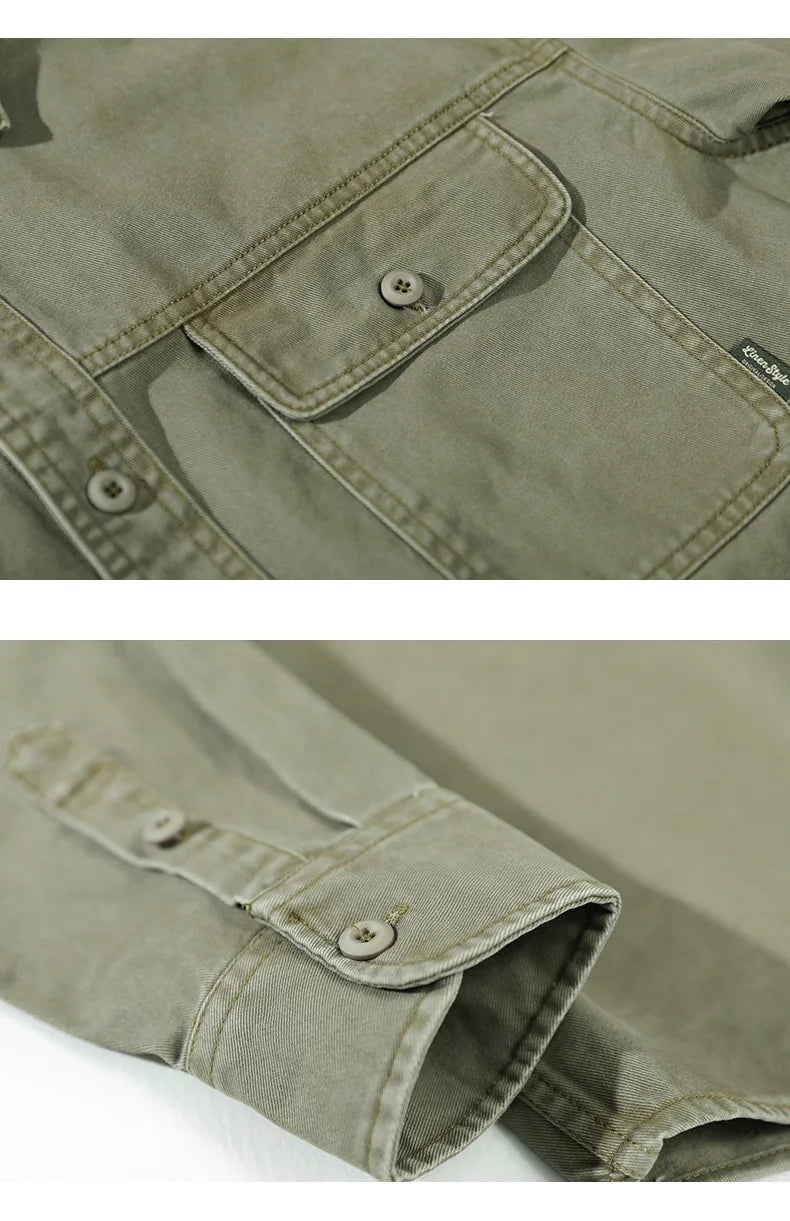 Camicia cargo vintage patchwork multitasche da uomo moda autunno inverno tinta unita manica lunga 100% cotone camicetta ampia quotidiana