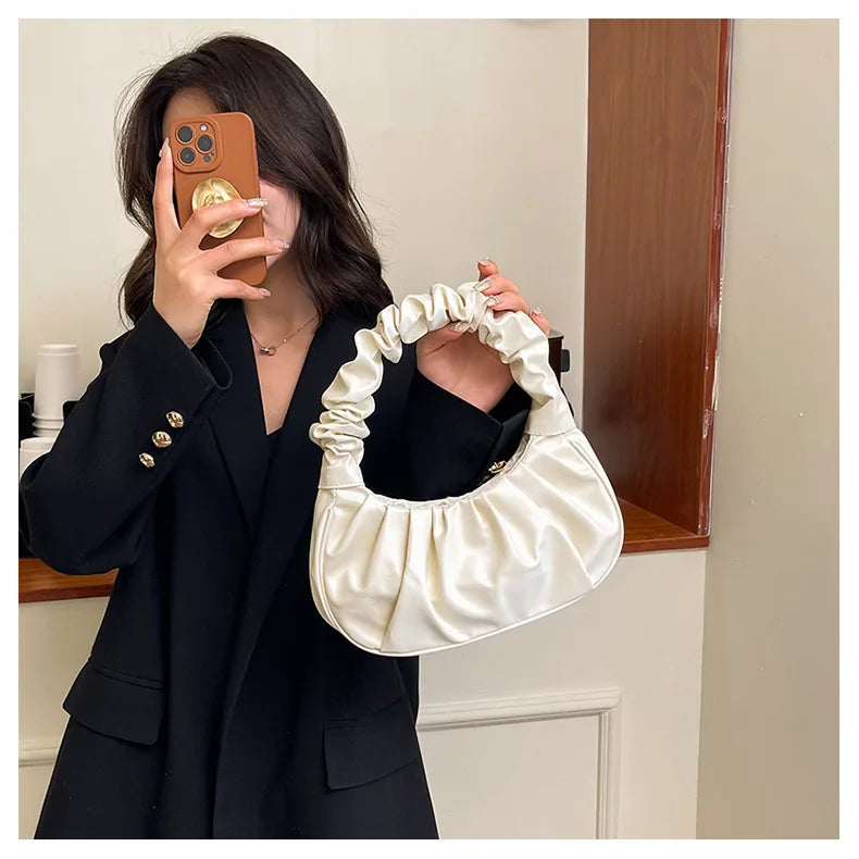 HOMEFISH Borse a tracolla a forma di nuvola in PU pieghettato alla moda per le donne Borse a tracolla per ascelle per il tempo libero Borsa per gnocchi Borse a mano per lo shopping femminile