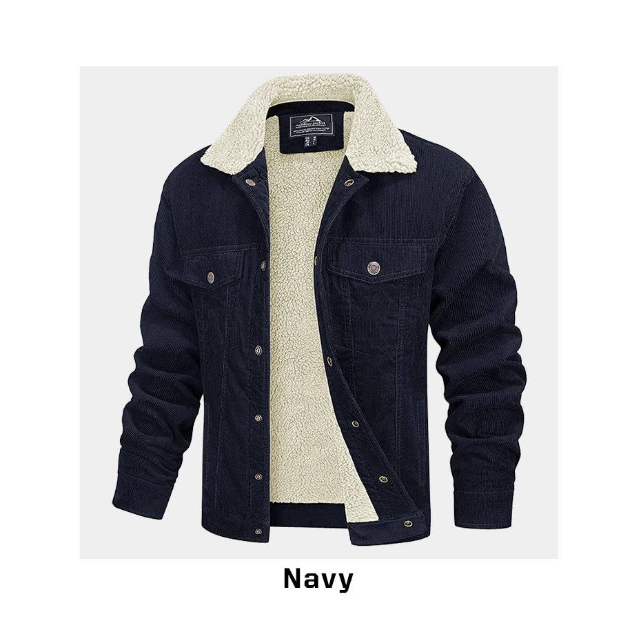 MAGCOMSEN Giacche di velluto a coste da uomo Giacca a vento in pile Sherpa vintage Cappotti invernali spessi e caldi Giacca di jeans casual multitasche