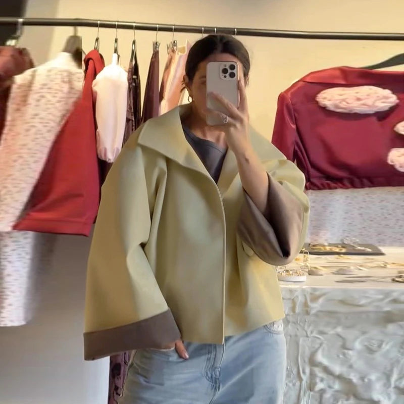 Cappotto da donna ampio a tinta unita, a maniche lunghe, con collo alto, top corto, moda estiva autunnale 2026, capospalla femminile streetwear