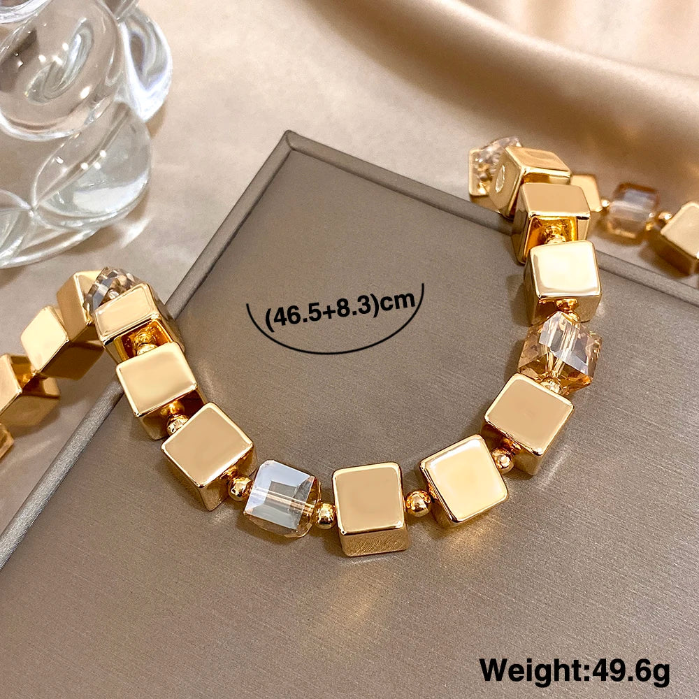 Parure de bijoux pour femmes nouveau design CCB couleur or géométrie cube carré chaîne épaisse collier bracelet bijoux de mode cadeau