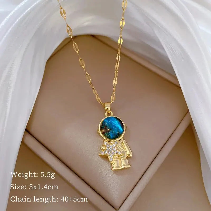 Collana di lusso leggera in acciaio al titanio con serie Star per donna, colore oro, pianeta, luna, astronauta, collane con ciondolo, gioielli, regali