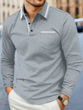 Maglia da Golf da Uomo Primaverile e Autunnale Best-Seller, con Colletto e Tasca, Comoda, Casual, Sportiva, Tinta Unita, a Maniche Lunghe, Traspirante