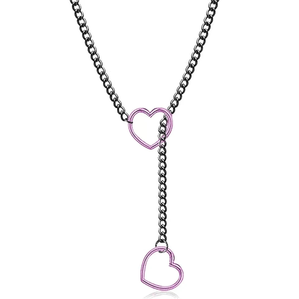 ZAKOL Collana a maglie cubane regolabile in acciaio inossidabile Collana a forma di Y con cuore cavo Accessori per feste in stile punk rock