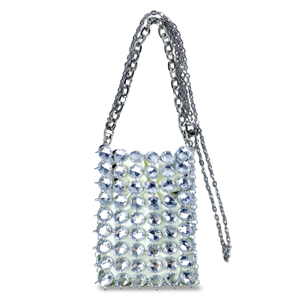 24 estate nuova borsa di cristallo tessuta a mano color caramella di nicchia, borsa di perline di fata retrò, borsa per telefono a croce diagonale trasparente