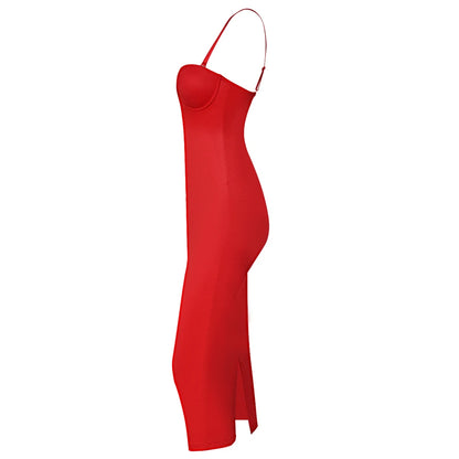 Becirzet Abiti da donna Sexy Girl Push Up Dimagrante Modellamento del corpo Controllo della vita Abito lungo da sera senza schienale con spacco all'americana nero