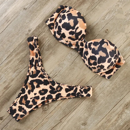 Bandeau Bikini Swimwear Women Swimsuit Sexy Thong Ruffle Bikini Set Push Up Bathing Suit Female Brazilian Leopard Swimsuit 2026
