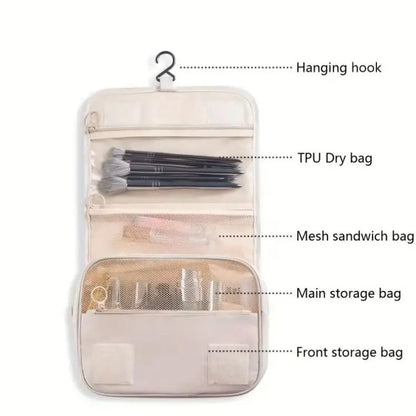 Borsa da Toilette Portatile con Gancio, Multifunzionale, Impermeabile, Resistente all'Usura, Multi-Strato, Grande Capacità, per Trucchi