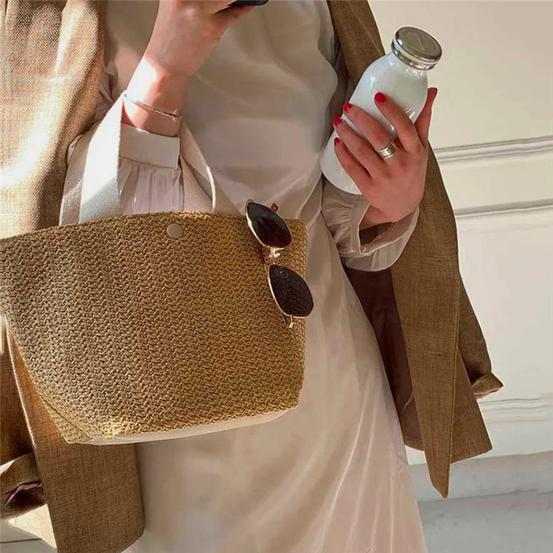 Borsa a tracolla a tracolla in paglia da spiaggia borsa a tracolla a secchiello in Rattan intrecciato estivo bohémien da donna borse a tracolla fatte a mano per le donne