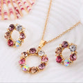 Set di orecchini con collana in oro da 3 pezzi, celebrità da donna, stile semplice e alla moda, squisiti gioielli a forma di cerchio con diamanti in vetro colorato
