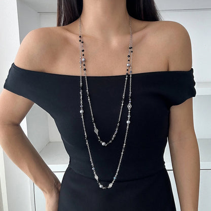 Ingemark 2 Pz/set Temperamento Imitazione Perla Collana a Catena Lunga per le Donne Dichiarazione di Moda Goth Sweather Collegamento al Collo Gioielli