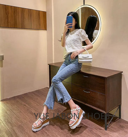 Genuine Leather Buckle Strap Sandals Breathable Sneakers Stars women summer rivets shoes Korean Style Platform Casual Shoes