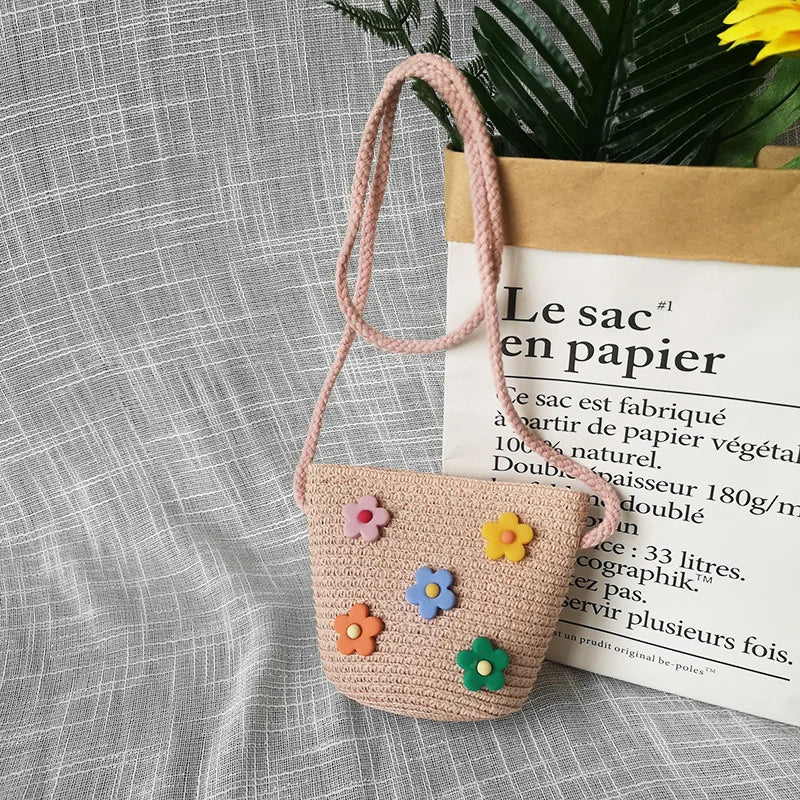Borsa a tracolla in tessuto di paglia per bambini estivi belle ragazze borse portamonete piccole borse a tracolla per bambini Mini portafoglio principessa