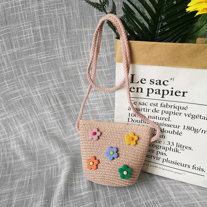 Borsa a tracolla in tessuto di paglia per bambini estivi belle ragazze borse portamonete piccole borse a tracolla per bambini Mini portafoglio principessa