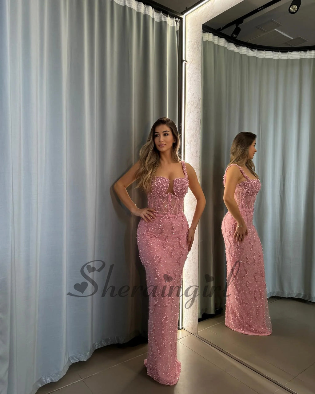 SHERAIN squisiti abiti da ballo a tromba per le donne senza spalline strass spazzola treno abiti da festa personalizzati