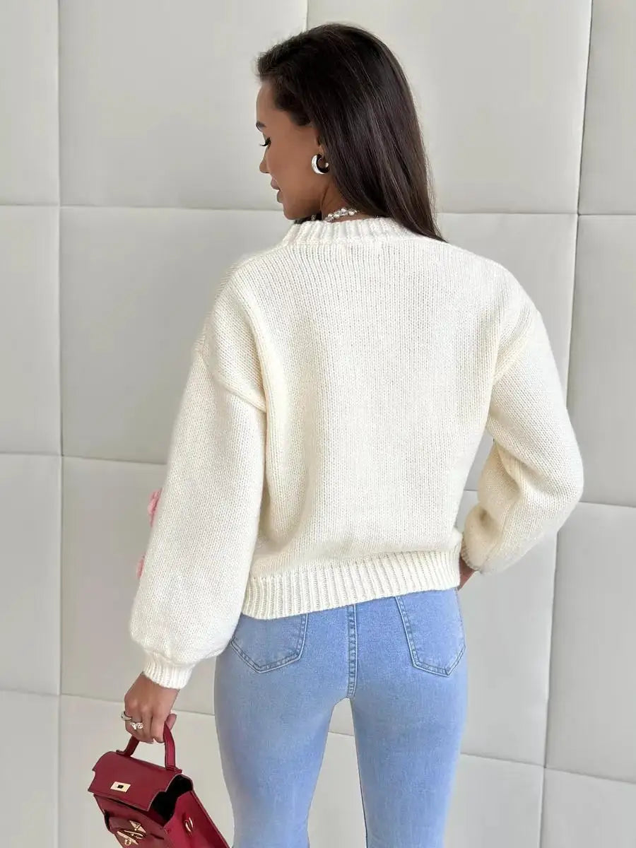 Cardigan autunno inverno da donna maglioni lavorati a maglia carini fiore stampato aperto sul davanti abbottonato cappotto corto allentato capispalla