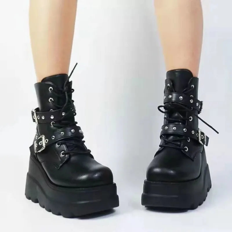 New Women Comfortable Ankle Boots Autumn Winter Round Toe Lace Up Shoes Women Outdoor Anti-slip Platform Boots Zapatos De Mujer