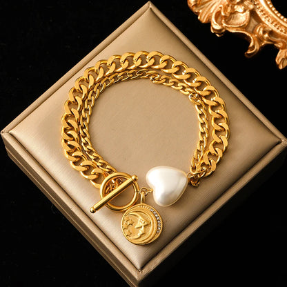 EILIECK Bracciale con ciondolo stella marina luna stella color oro in acciaio inossidabile 316L per le donne Nuovo regalo di gioielli con catena da polso alla moda